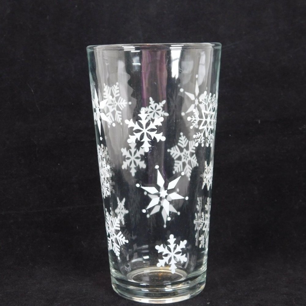 Lot of 2 KIG Indonesia 16 oz Glass Tumbler White Snowflake Pattern Vintage - Picture 2 of 11